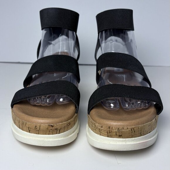 Steve Madden Black Bandi Platform Wedge Strappy Cork Sandal Size 8.5 Casual Boho - Picture 8 of 10